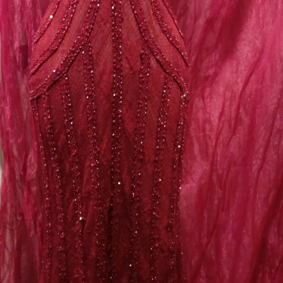 Custom handmade red lace beaded mermaid gown $2500 - Picture 8 of 13